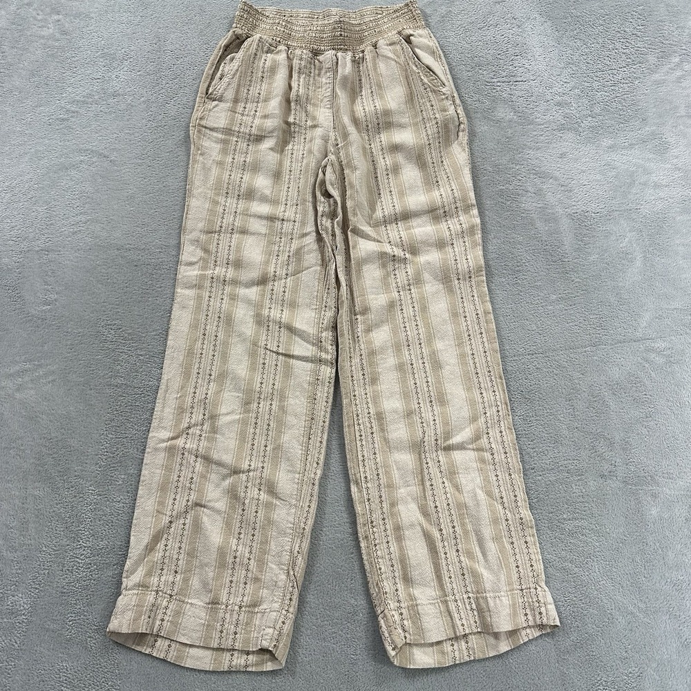 Briggs Linen Blend Pants Women S Relaxed Pullon Tan Striped Boho Lounge Beach